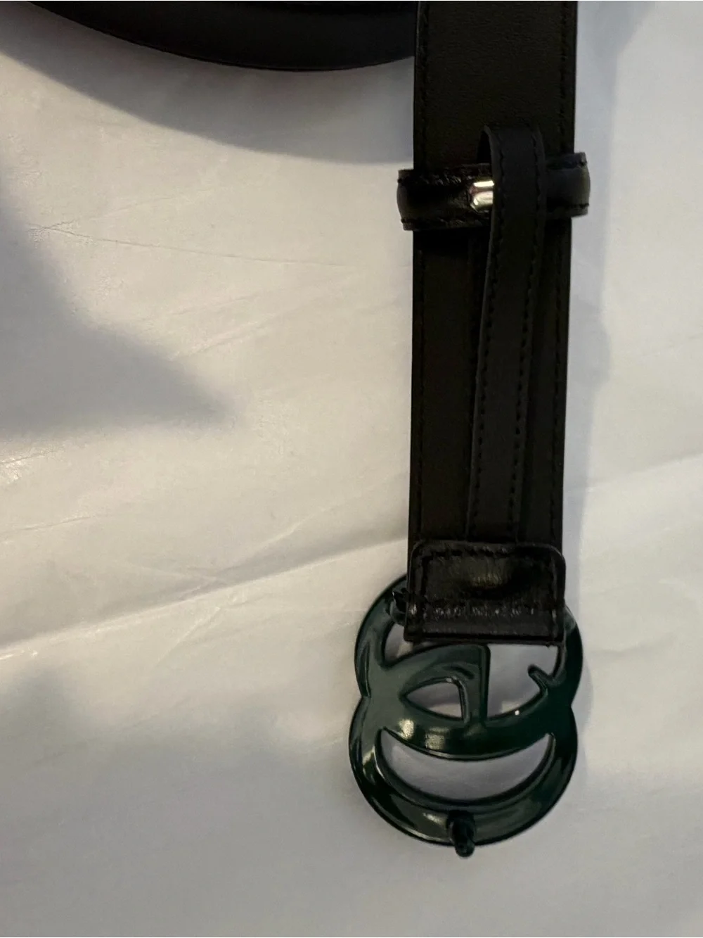 Gucci Black Leather Belt with Dark Green Double G Buckle